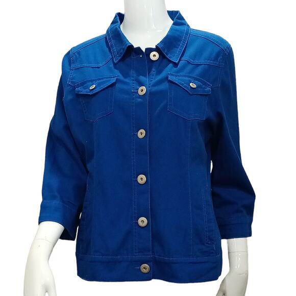 BANDOLINO Blue Fitted Jacket 3/4 Sleeves Size MEDIUM - Picture 1 of 6